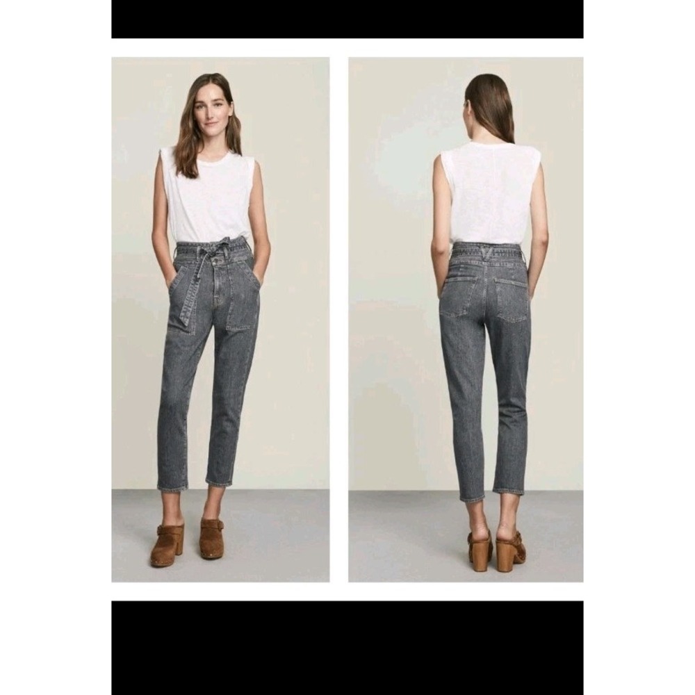Veronica Beard Logan Slim Straight Extra High Rise Tie Belt Gray Jeans 30x28